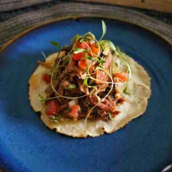 Smoked black welsh lamb, cucumber salsa verde, heritage tomato pico de gallo, mint on an multi corn tortilla.